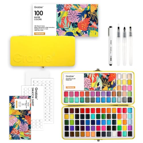 Grabie Set of 100 Color Watercolor Paint Set with Brush Pens - color: 100 Colors（New）