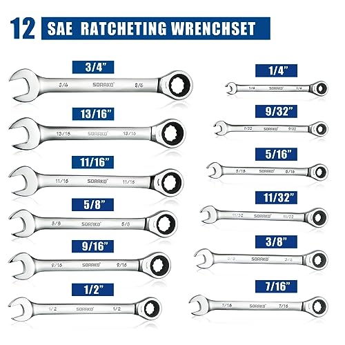 SORAKO Ratcheting Combination Wrench Industrial Grade Cr-V Steel Gear (B-12Pcs Set) - style: 2-12Pcs Set