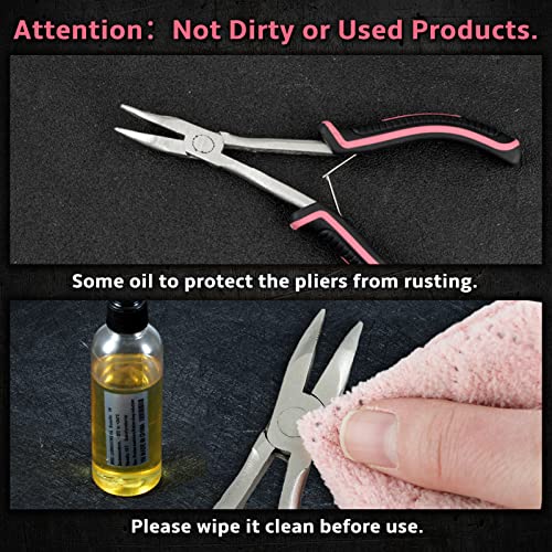 Long Reach Bent Nose Pliers with Serrated Jaw 6 Inches Mini Bent Long Nose Pliers Bent Chain-Nose Pliers Curved Long Nose Plier For Jewelry Making Working In Tight Spaces Pink Tool for Women - style: Bent Nose Plier