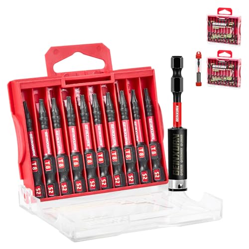 Geinxurn 20Pieces 2inches T8 Impact Tough Magnetic Screwdriver Bit Set, #8 Torx Head Power Bits, S2 Alloy Steel Star Bits with 1pc Bit Holder and Storage M-Box - color: 21 Pcs, size: T8 - 2 in