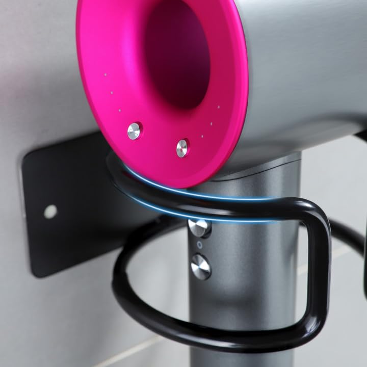 YIGII Universal Hair Dryer Holder, Wall Mounted Adhesive Rack, Black - color: Matte Black