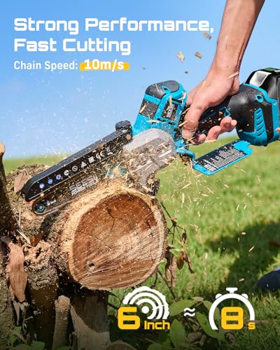SEESII Mini Chainsaw 6 Inch Brushless, Automatic Oiler - color: Steel Blue