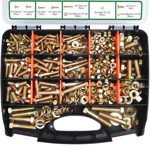 FOLIV 772PCS Grade 8 Bolt Assortment Kit, Heavy Duty Bolts and Nuts Kit, 1/4-20 5/16-18 3/8-16 1/2-13 SAE Sizes Included (Upgraded Package) - style: 772PCS 1/4-20 5/16-18 3/8-16 1/2-13