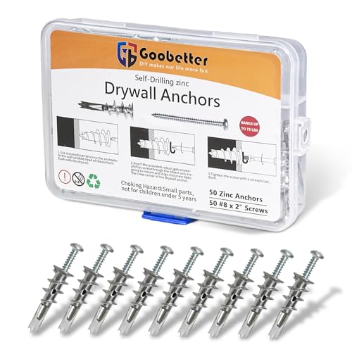 Drywall Anchors and Screws Kit, 100 Pcs Self Drilling Drywall Anchors, 50 Pcs Zinc Sheetrock Anchors and 50 Pcs #8 x 2 Metal Screws, Heavy Duty Hollow Wall Anchors, 75 Lbs Hanging Mounting - size: #8 x 2"