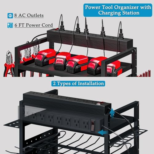 INGIORDAR Power Tool Organizer Storage Cart with Charging Station,Black - size: 4 Tier (with Charging Station)
