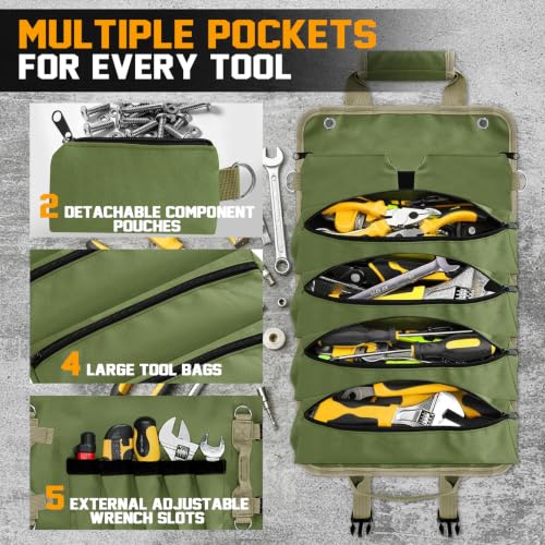 Roll Up Tool Bag Organizer for Car, Truck and Garage, Army Green