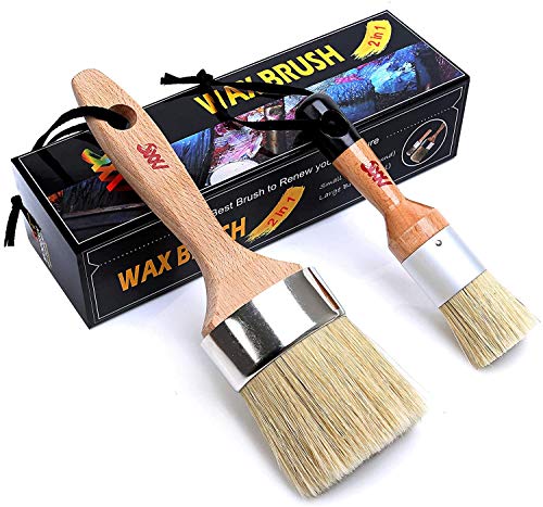 Chalk and Wax Paint Brushes for Furniture, 2 Pack Natural Bristles