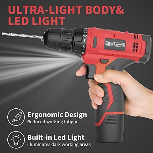 Fadakwalt Cordless Drill Set, 20V Electric Power Drill with Battery And Charger - color: 12v Drill (Red)