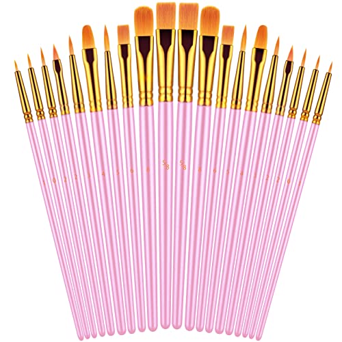 Artstorys Paint Brushes Set, 20 Pcs Acrylic Oil Watercolor Painting Brushes - color: Pink