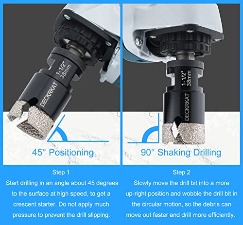 1-1/2” Diamond Core Drill Bit 38mm Vacuum Brazed Hole Saw with Cutting Flutes for Granite Quartz Porcelain Tile Hard Materials 5/8-11 Female Thread & 3/8” Hex Shank Adapter Fit Angle Grinders & Drills - size: 1-1/2”（38mm）
