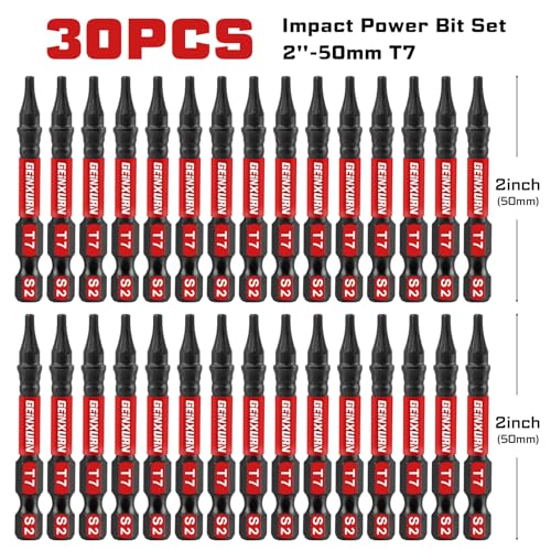 Geinxurn 30 Pieces T7 Impact Tough Magnetic Screwdriver Bit Set, 2 In. #7 Torx Head power Bit Set, S2 Alloy Steel T7 Star Bit - size: 2"-30PCS, style: T7