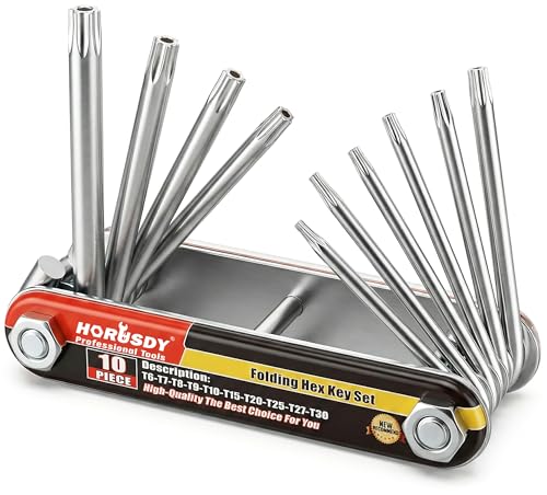 HORUSDY Tamper Proof Star Key Set (Folding) Security Torx Key Set Sizes Include T-6 to T-30 - style: Folding Star Key