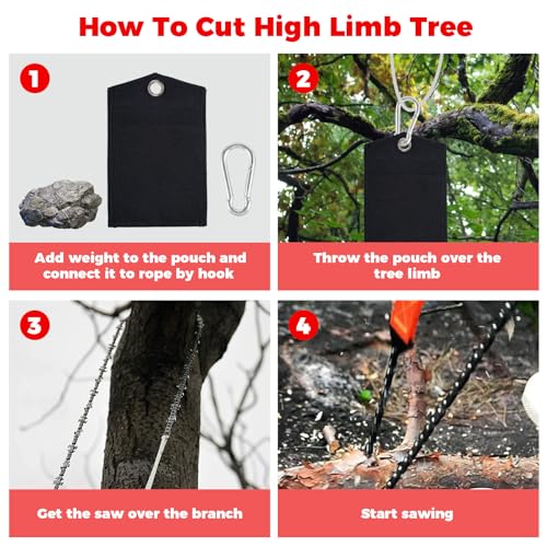 53 Inch Rope Saw High Reach Tree Limb Hand Rope Saw Chains with 68 Teeth & Folding Ropes Chain Saws for Tree Trimming Pocket Chainsaw Gardening Camping Cutting Tool