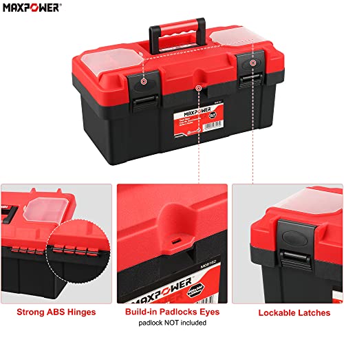 MAXPOWER Tool Box 16 inch, Plastic Small Tool Box with Latch Removable Tray - size: 16", style: 16" red