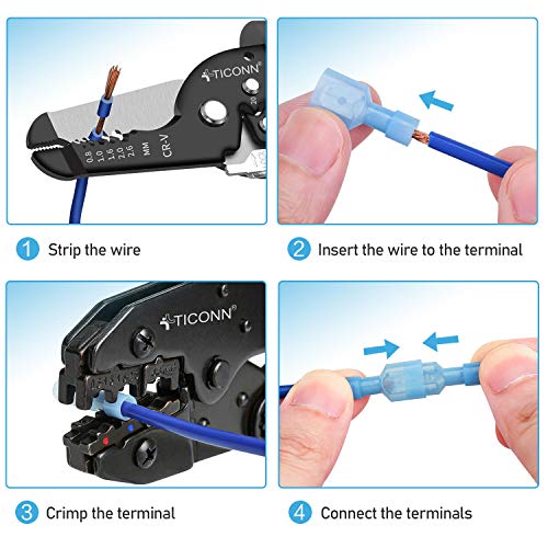 TICONN 100 Pcs Nylon Spade Connector Kit, Insulated Crimp Wire Connectors - style: Blue 100Pcs
