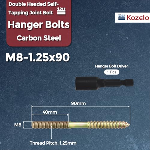 10pcs Hex Drive Hanger Bolts W/Driver M8-1.25x90 Zinc Plated - size: M8-1.25x90mm