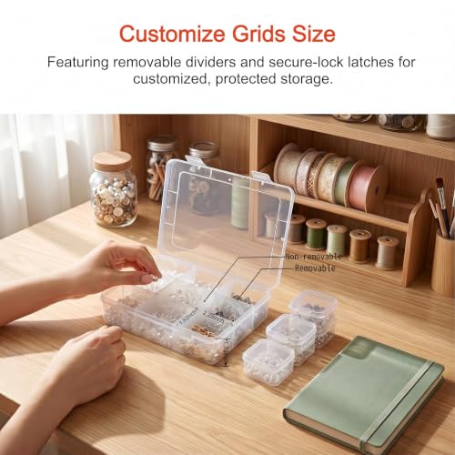 9 Grids Bead Organizer with Adjustable Dividers, 2.28"x1.92" Each Grid, Plus 3 Mini Storage Box for Jewelry, Fishing Hooks, Arts & Crafts, Office Supplies - color: Clear-M