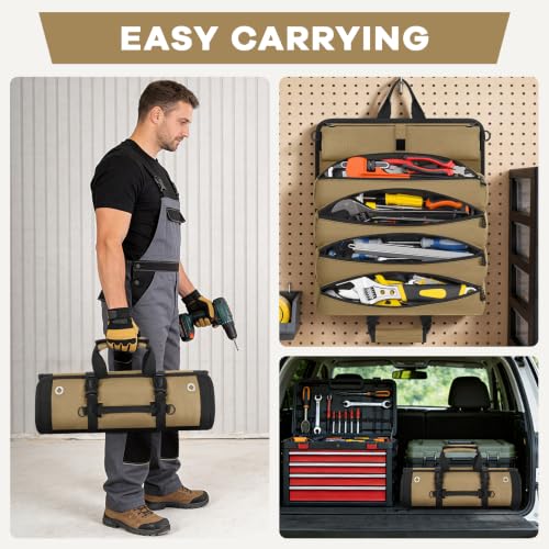 ANILD 18.5 Inch Extra Long Tool Bag Roll Up, Roll Up Tool Bag Organizer - color: Khaki, size: X-Large
