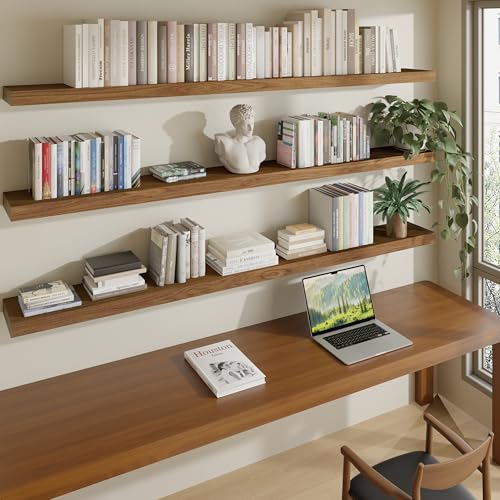 ROGMARS 72 Inches Long Walnut Floating Shelves - color: Walnut, size: 72 Inch set of 3