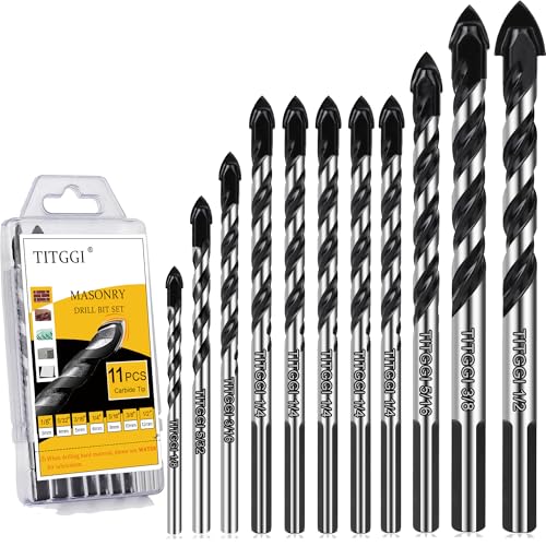 11-Piece Masonry Drill Bit Set & Concrete Drill Bit Set, 7 Sizes, 1/8"-1/2" - size: 11 pcs 1/8"-1/2" Masonry Drill Bit Set