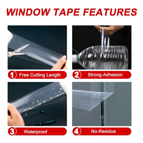 Transparent Window Seal Weather Sealing Tape 2 Inch x 35 Yards Weather Stripping Residue Free Clear Window Insulation Tape for Shower Glass Gaps and Doors Windproof Tape - size: 2 IN - 35 Yards Clear