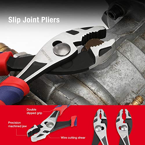 WORKPRO Pliers Set, 5-Piece Premium Cr-V Pliers Kit with Storage Pouch - size: 5-piece
