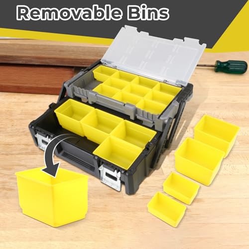 Olympia Tools 18 Inch Portable Plastic Cantilever Tool Box Organizer with Removable Compartments, Great Organization and Storage for Hardware, Assorted Nails, Dowels, Washers, Screws, Nuts and Bolts