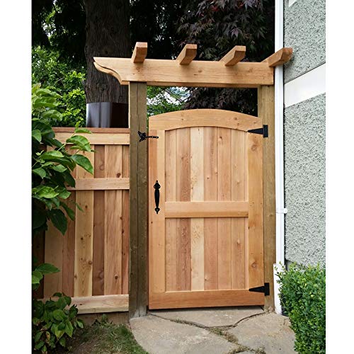 Gate Hardware Kit Heavy Duty,with Self Locking Gate Latch,6 inch T Strap Gate Hinges and 10 inch Gate Door Handle Pull,Shed Door Hardware Set for Wooden Vinyl Fence,Gate,Farm,Garden,Black Finish