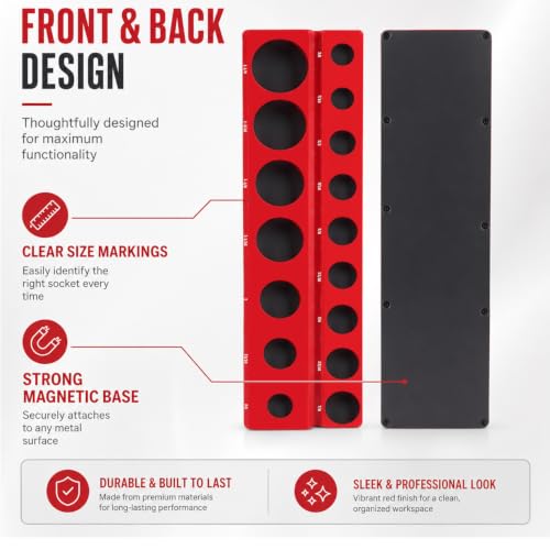3PCS Magnetic Socket Organizer, Red SAE Socket Tray