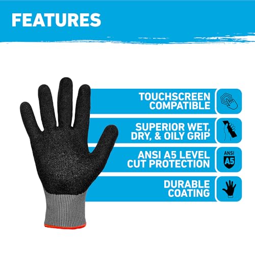 Gorilla Grip Work Gloves, XLarge, 1 Pair, Gray and Black - color: Grey A5, size: X-Large