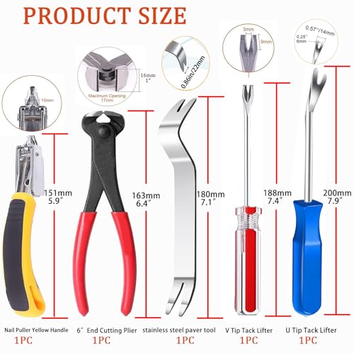 5pcs Upholstery Staple Remover Tool with Nail Puller Pliers Tack Puller Staple Puller, Nail Remover Tool for Furniture Floor Carpet Wall Wooden Case Photo Frame - color: A+5