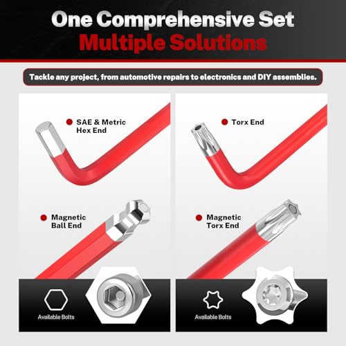 TOMMARS Allen Wrench Sets, SAE, Metric & Torx, Magnetic Ball End T-Handle