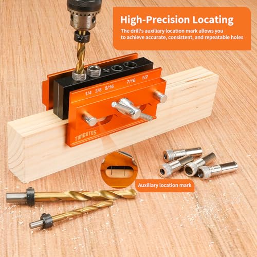 Self Centering Doweling Jig Kit - Adjustable Width Dowel Jig Kit for Straight Holes, Biscuit Joiner Set, 6 Bushings, 3 Size Drill Bits - Woodworking Precision Tool