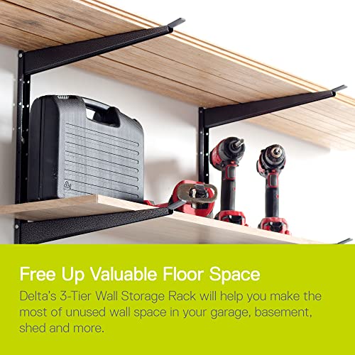 Delta Heavy Duty Wood and Lumber Storage Rack, Holds Up To 480 lbs - Easy to Install Mounted Rack With Steel Construction for Indoor & Outdoor Storage Solution For Garage, Basement & Pantry Cycle - style: 3-Tier Heavy Duty Rack