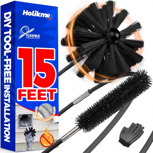 Holikme Dryer Vent Cleaner Kit - 15Ft Flexible Lint Brush for Deep Cleaning - color: Black, size: 15FT