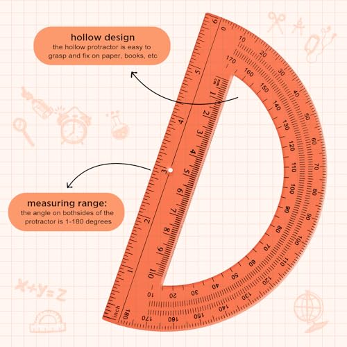 Zonon 2 Pcs 12 Inch Clear Ruler and 6 Inch Plastic Protractor Set, Orange - color: Orange