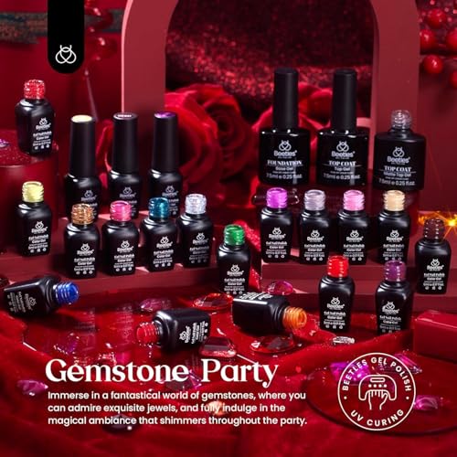 Beetles Cat Eye Gel Nail Polish Set, 20 Colors Fall Glitter Gel - color: Gemstone Party - 20 Colors