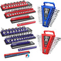 8-Piece Magnetic Socket and Wrench Organizer Set, Metric & SAE, 1/4", 3/8", 1/2"Drive Detachable Socket Storage Tray, 24-Slot Wrench Holder with Non-Slip Handle & Lock Cover for Toolbox Drawer Storage - style: 8-Piece Secure Locking Comb