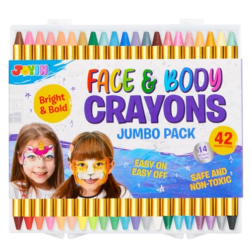 42PCS Face and Body Paint Crayons, XL Face Painting Kit Safe and Non-Toxic Ultimate Party Pack Including 14 Metallic Colors for Birthday Makeup Party Supplies, Festivals, Gifts for Kids Girls Boys