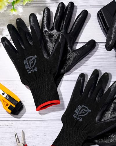 Nuogo 24 Pairs Gardening Gloves for Men Women Rubber Coated Landscaping Work Gloves Safety Work Construction - color: Black