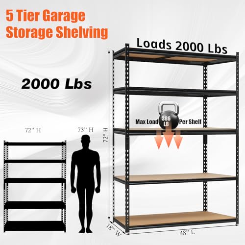 48x18x72 Heavy Duty Garage Storage Shelves,5-Tier Metal Shelving Units - size: 48x18x72