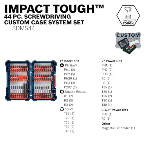 Bosch SDMS44 44-Piece Assorted Impact Tough Screwdriving Custom Case System Set for Screwdriving Applications - size: 44-Piece Set, style: Screwdriving