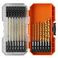 Klein Tools 53621 21-Piece Titanium Drill Bit Set, Impact-Rated, 1/4-Inch Hex Shank, Cuts Metal, Plastic, Wood, 15 Unique Sizes - size: 21-Piece Drill Bit Set