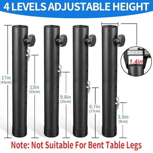 VinBee Folding Table Leg Extenders,Folding Table Risers,4-Levels Height Adjustable Risers for DIY & Office,Dining,Standing Desk 4 Pack (17.3 inch) - size: 17.3 inch(4 LEVELS)