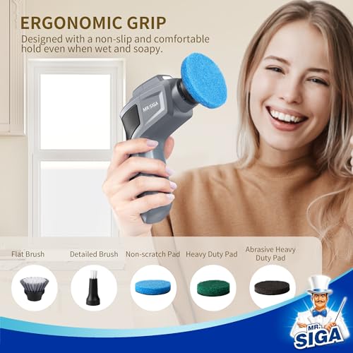 MR.SIGA Electric Spin Scrubber for Kitchen and Bathroom Cleaning