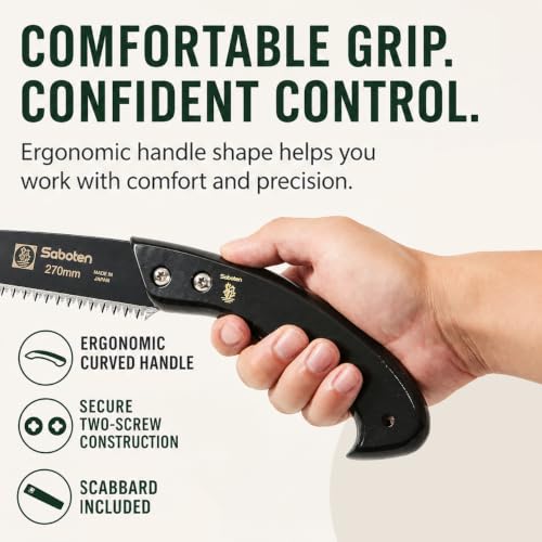 Saboten Japanese Pruning Saw with Wood Sheath, Fluorine-Coated High-Carbon Steel Blade, Precision Pull Cut Hand Saw for Tree Branches – forest Originals, Made in Japan (270mm (10.6 inch)) - size: 270mm (10.6 inch)