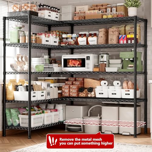 REIBII 72.8" W Storage Shelves Load 1600LBS, 5 Tier Metal Shelving Unit - size: 17.7" D x 72.8" W x 70.9" H