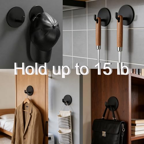 8-Pack Adhesive Wall Hooks for Bathroom Kitchen Towels Coats, Black - color: Black