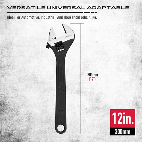 SEDY 12-Inch Adjustable Wrench, Black Oxide Finish Wide Jaw Spanner with Inch/Metric Scale, Premium Drop Forged Steel for Automotive Plumbing and Household Repairs - size: 12 Inch