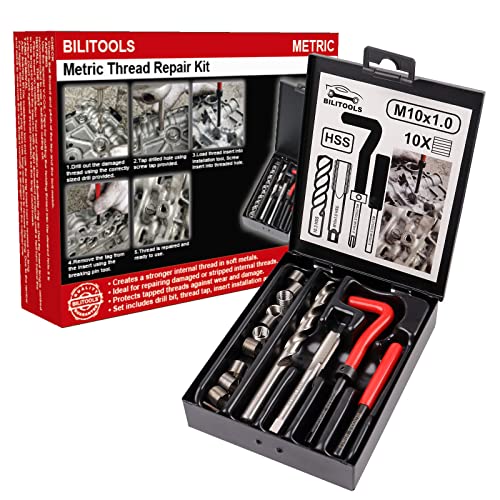 BILITOOLS M10x1.0 Thread Repair Kit, HSS Drill Helicoil Repair Kit Metric - size: M10 x 1.0, style: Metric